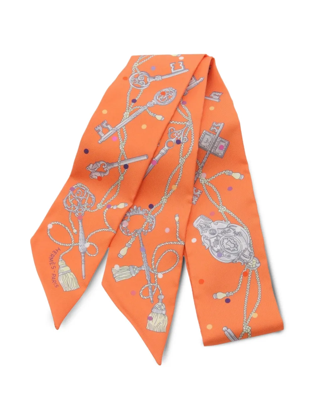 Hermès Pre-Owned 2023 Les Cles A Pois スカーフ - オレンジ Hermès Pre-Owned 2023 Les Cles A Pois スカーフ - オレンジ