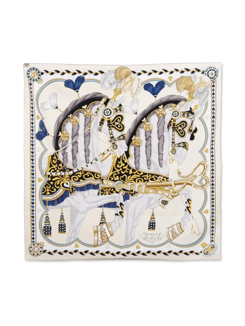 Hermès Pre-Owned 1910s Harnais de Coeur horse-print scarf | White | Image 1