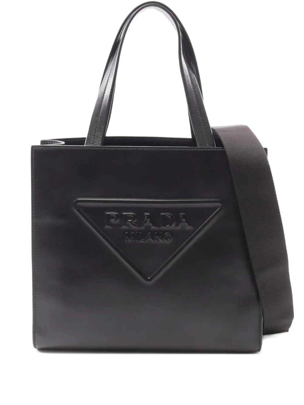 Prada Pre-Owned 2010s トライアングルロゴ レザーハンドバッグ - ブラック Prada Pre-Owned 2010s トライアングルロゴ レザーハンドバッグ - ブラック