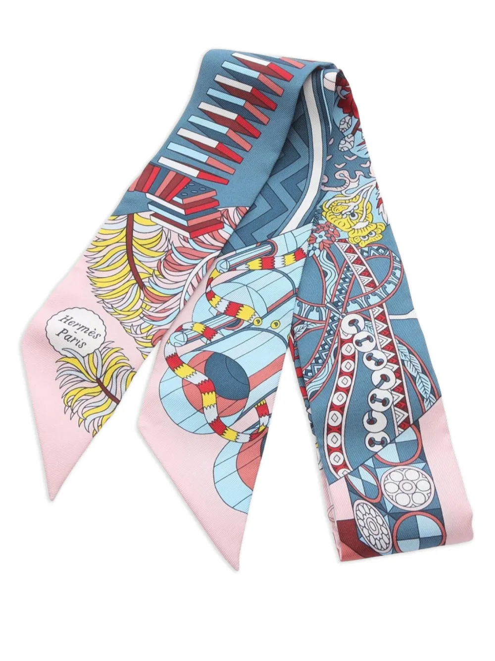 Hermès Pre-Owned 2020s Twilly De Lombrelle Aux Duels Vieux scarf | Pink | Image 1