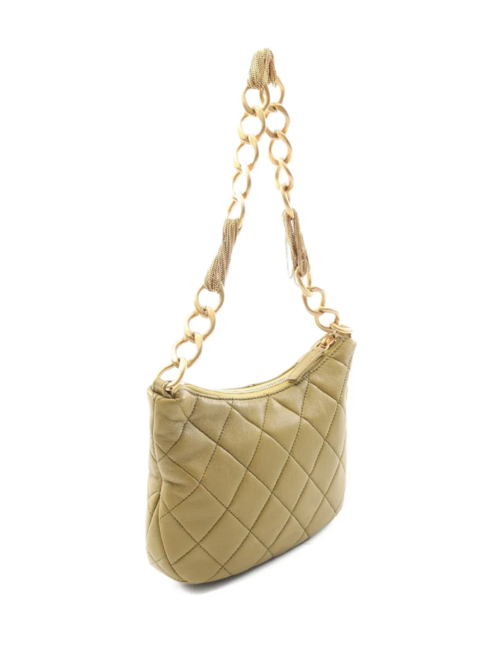 Pre-owned Chanel 2021 Matelassé-quilting Chain-strap Shoulder Bag In Green