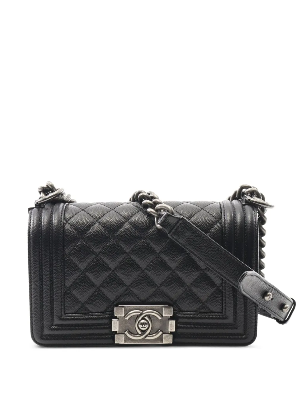 CHANEL Pre-Owned 2018-2019 Boy caviar-leather quilted chain-strap shoulder bag | Black | Image 1