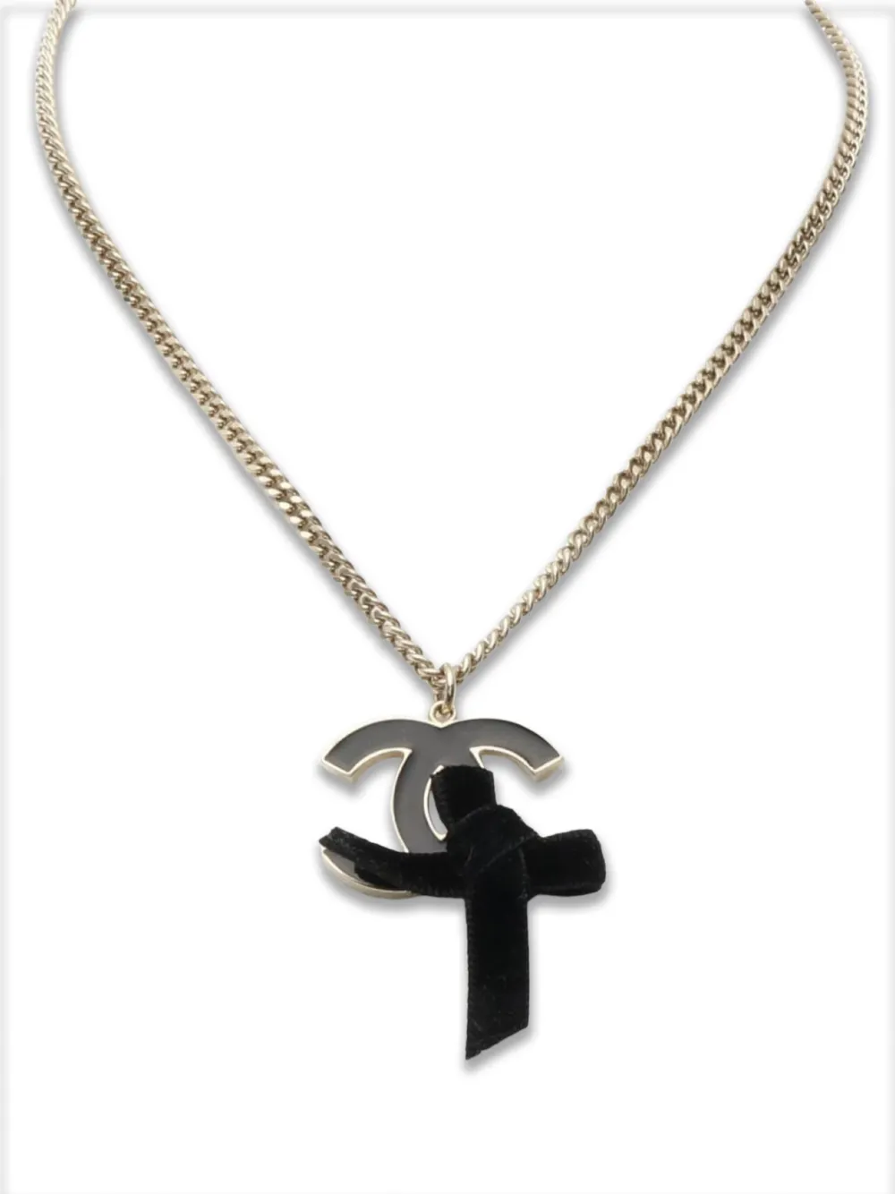CHANEL Pre-Owned 1986~1988 Coco Mark ribbon necklace - ゴールドトーン CHANEL Pre-Owned 1986~1988 Coco Mark ribbon necklace - ゴールドトーン