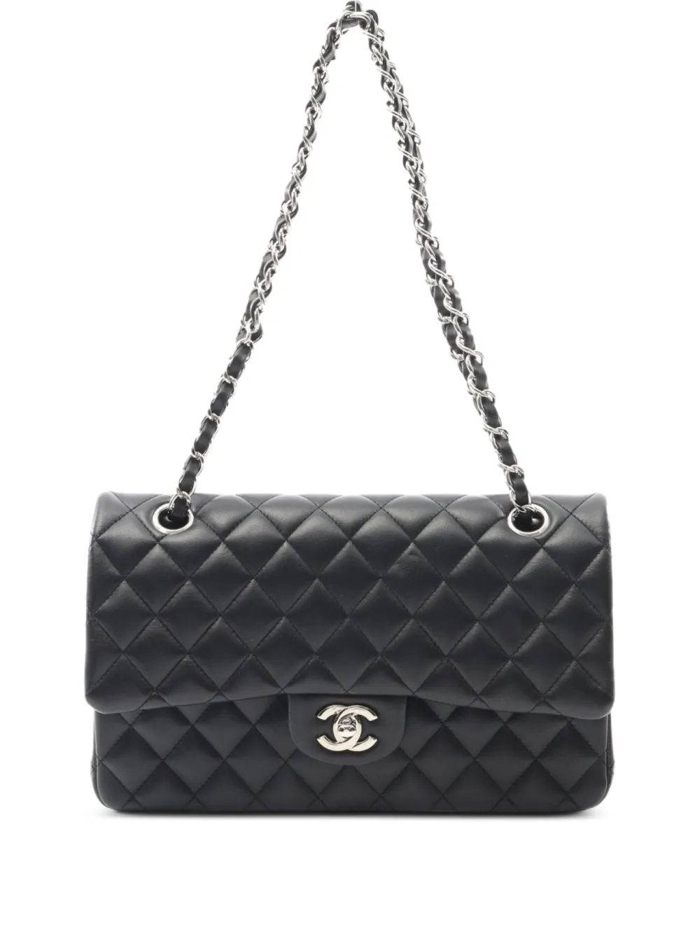CHANEL Pre-Owned 2021-2022 ダブルフラップ レザーショルダーバッグ M - ブラック CHANEL Pre-Owned 2021-2022 ダブルフラップ レザーショルダーバッグ M - ブラック