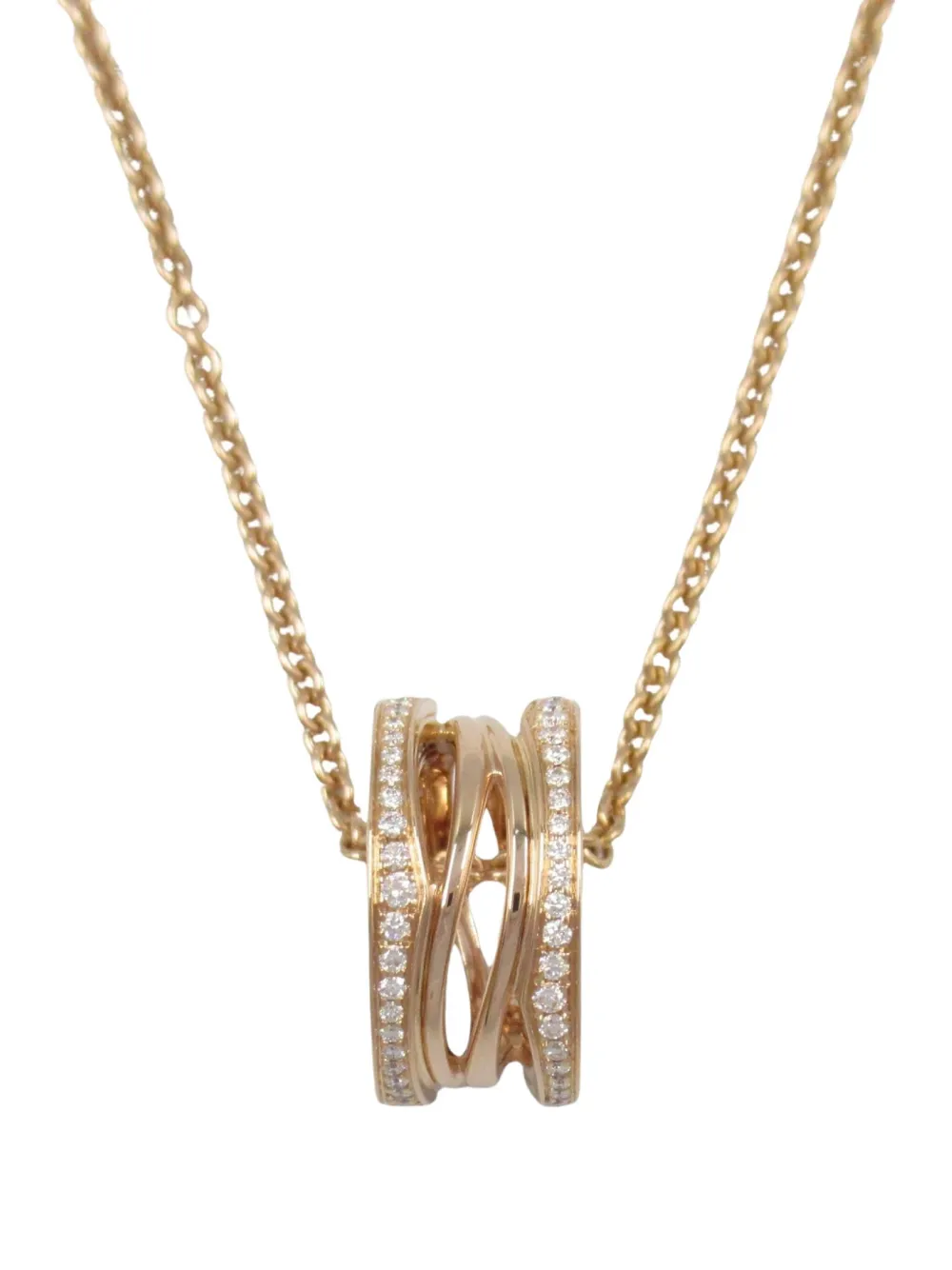 Pre-owned Bvlgari 2010s 18k Rose Gold 10s B-zero1 Diamond Necklace In Pink