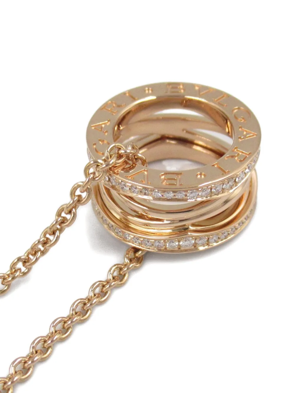 Pre-owned Bvlgari 2010s 18k Rose Gold 10s B-zero1 Diamond Necklace In Pink