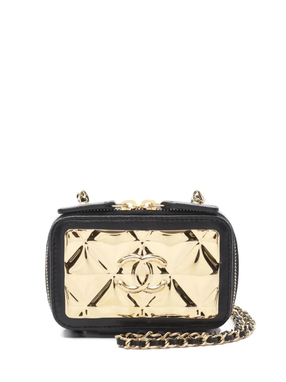 Pre-owned Chanel 2021 Vanity Card Case Chain Shoulder Bag In Black