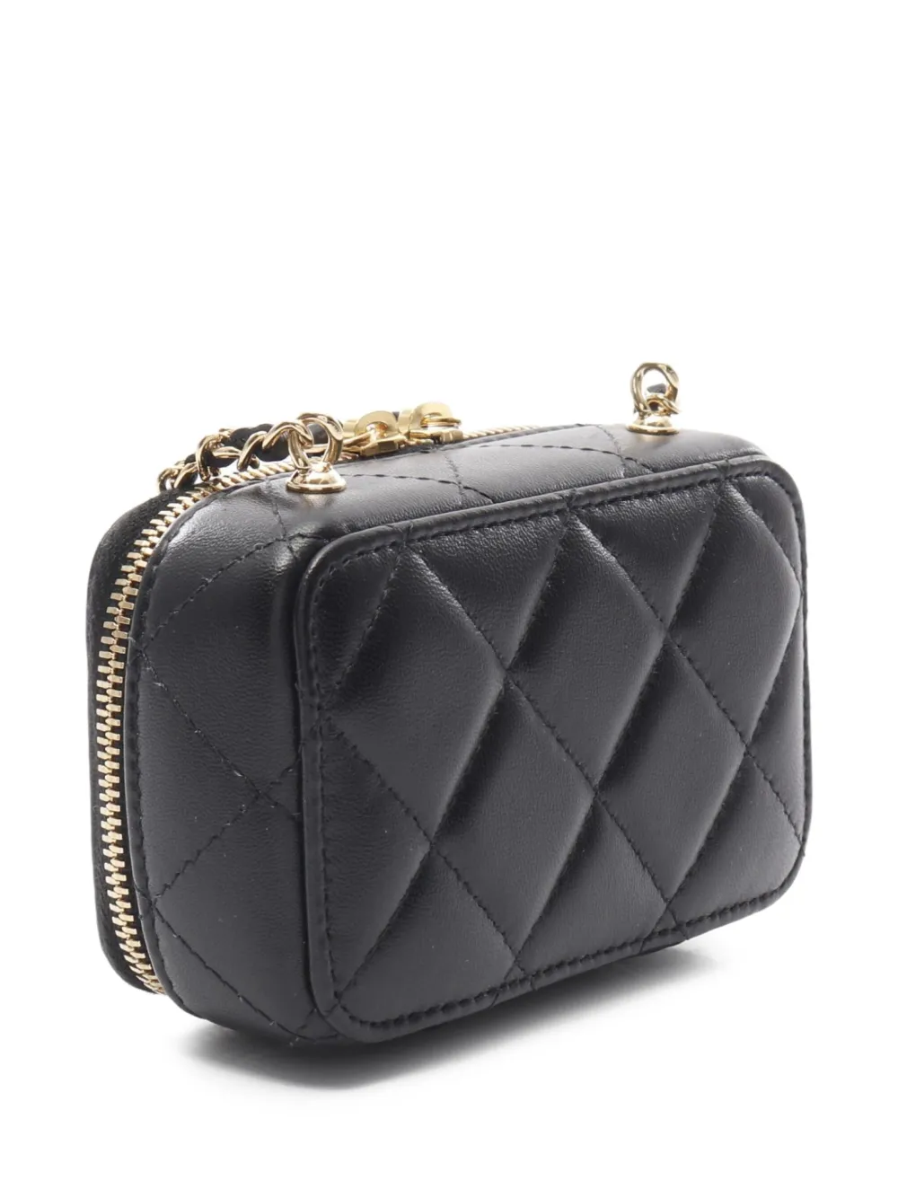 Pre-owned Chanel 2021 Vanity Card Case Chain Shoulder Bag In Black