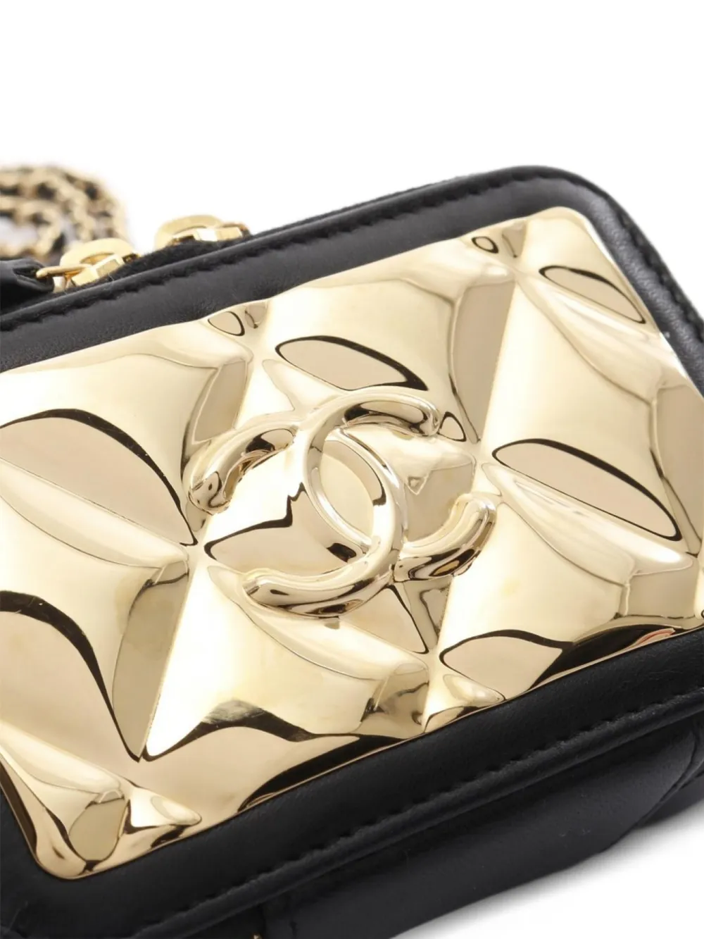 Pre-owned Chanel 2021 Vanity Card Case Chain Shoulder Bag In Black