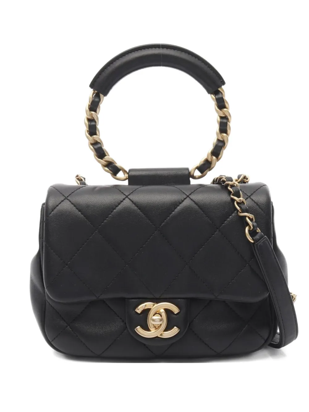 CHANEL Pre-Owned 2019 quilted lambskin chain handbag - ブラック CHANEL Pre-Owned 2019 quilted lambskin chain handbag - ブラック