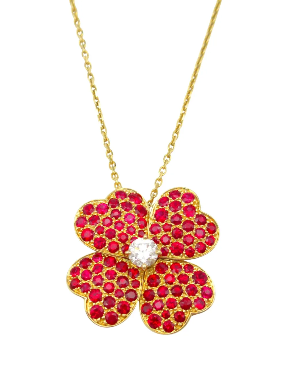 Pre-owned Van Cleef & Arpels 2010s 18k Yellow Gold Cosmos Ruby And Diamond Necklace