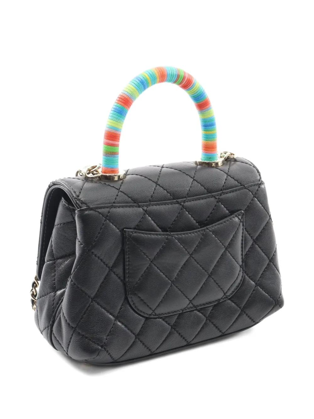Pre-owned Chanel 2021-2022 Extra-small Coco Handle Quilted-lambskin Satchel Bag In Black