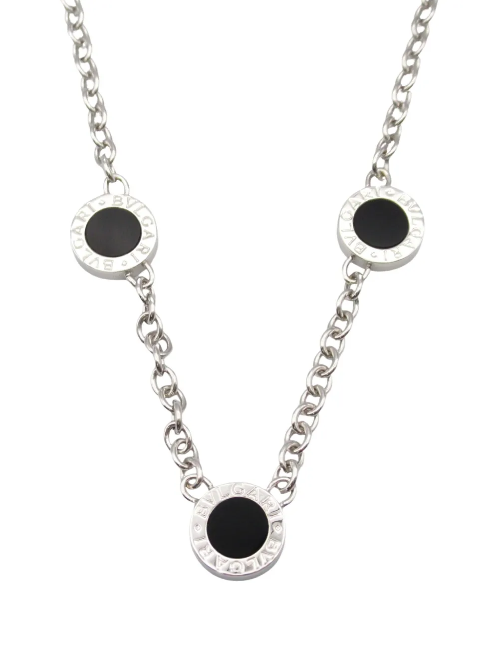 Pre-owned Bvlgari 2010 18kt White Gold Onyx Necklace In Silver