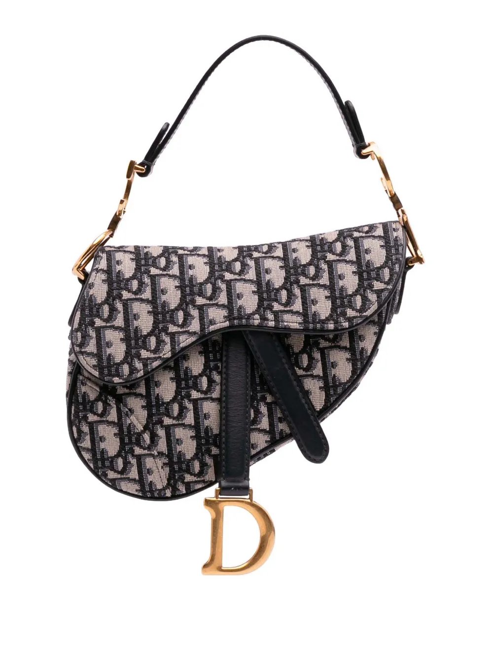 Christian Dior Pre-Owned 2019 ミニ オブリーク キャンバス サドルバッグ サッチェル - ブルー Christian Dior Pre-Owned 2019 ミニ オブリーク キャンバス サドルバッグ サッチェル - ブルー