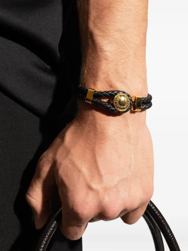 【関税込み】TOM FORD T-braided leather bracelet Black Braided T Leather Bracelet by TOM FORD on Sale