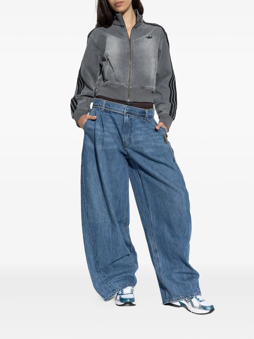 Adidas Originals 3-stripe Denim Jacket In Gray