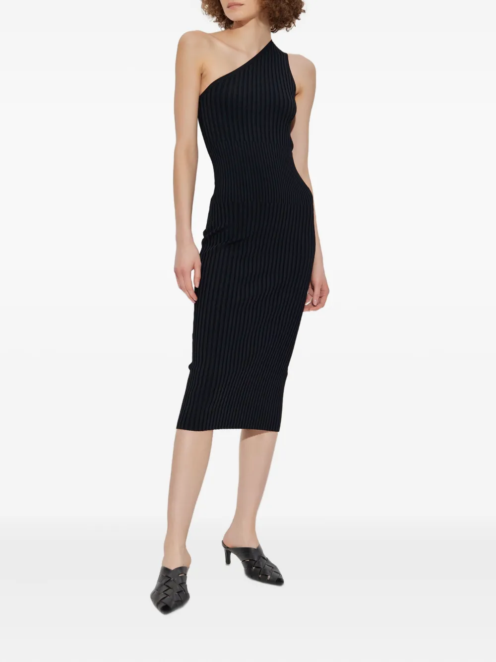 IRO Kellie one-shoulder ribbed midi dress Zwart