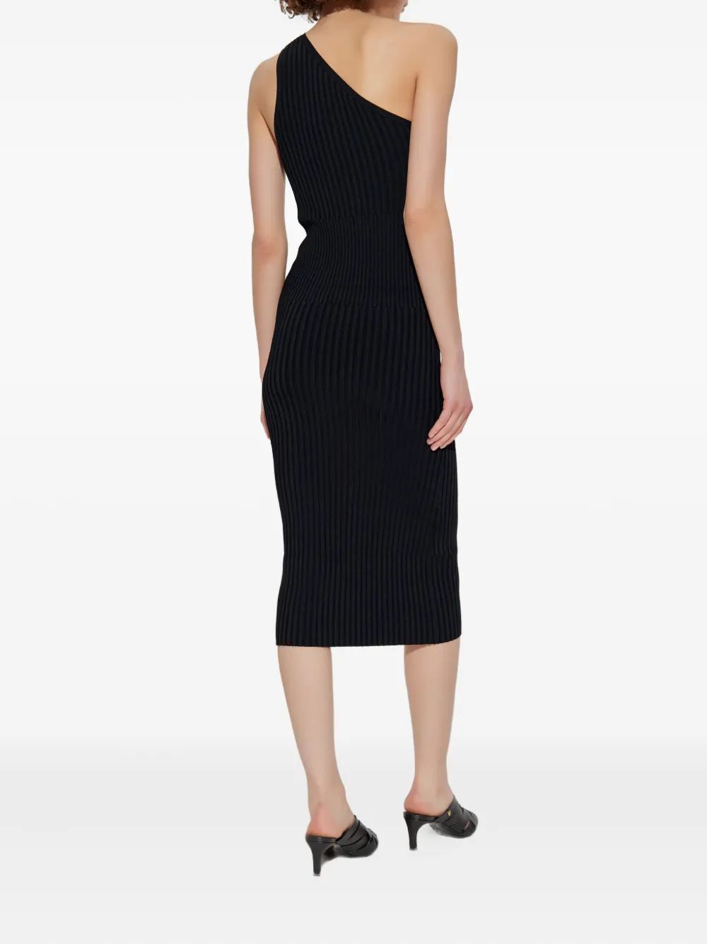 IRO Kellie one-shoulder ribbed midi dress Zwart