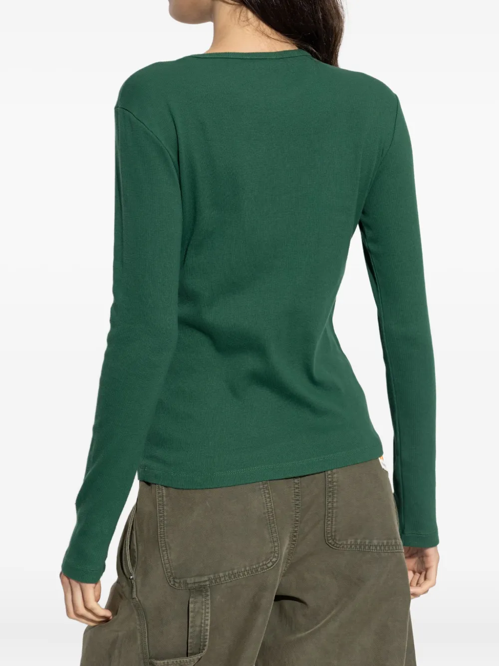 JW Anderson logo-embroidered ribbed top Groen