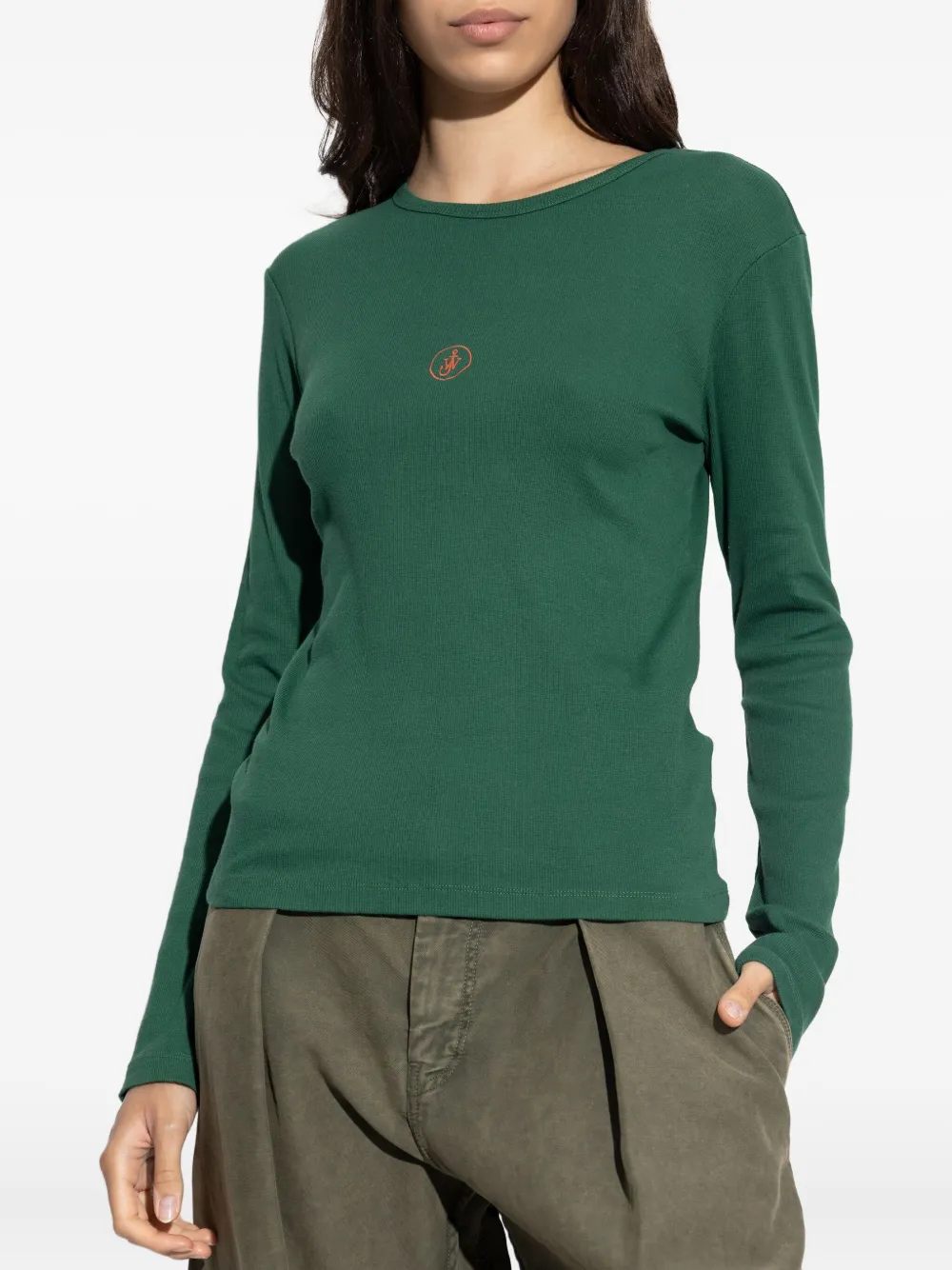 JW Anderson logo-embroidered ribbed top Groen
