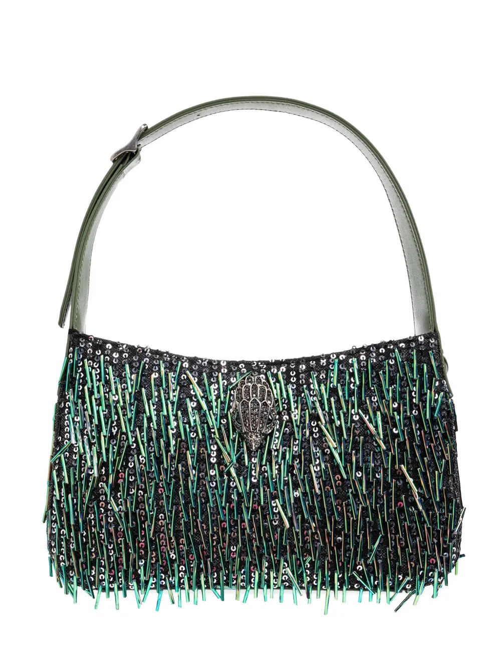 Kurt Geiger Bond Sequin-embellished Fringe Shoulder Bag In Green