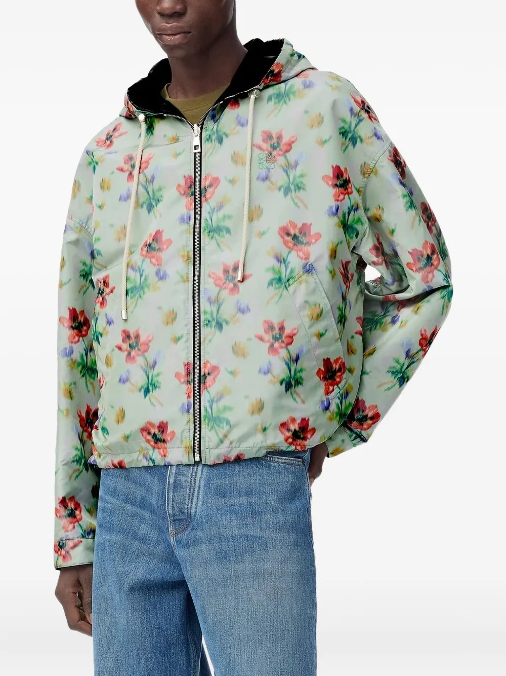 Loewe Reversible Floral-print Hooded Jacket In Green