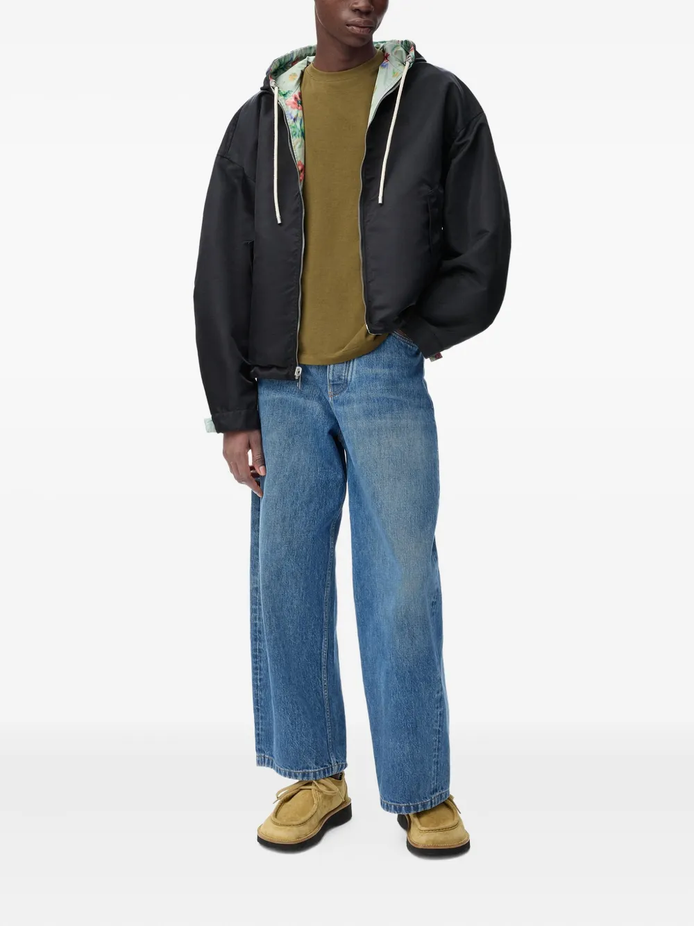 Loewe Reversible Floral-print Hooded Jacket In Green