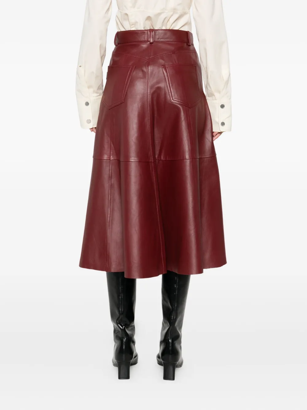 Haikure A-line leather skirt Rood