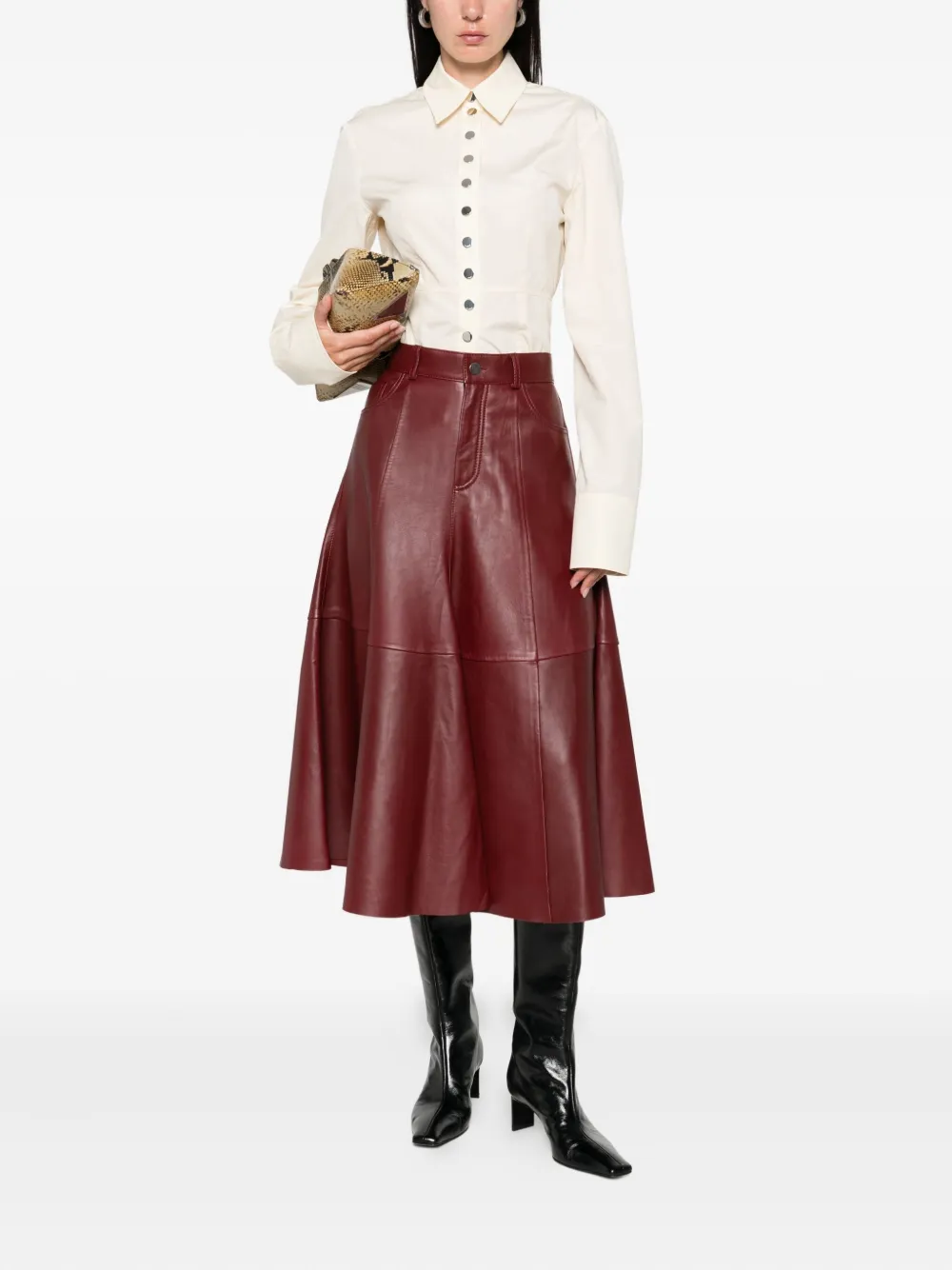 Haikure A-line leather skirt Rood