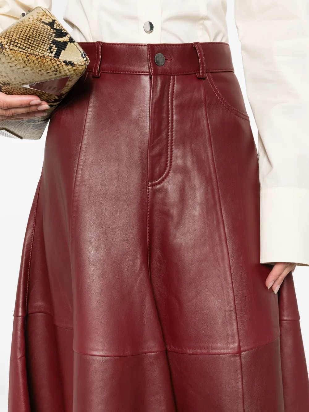 Haikure A-line leather skirt Rood