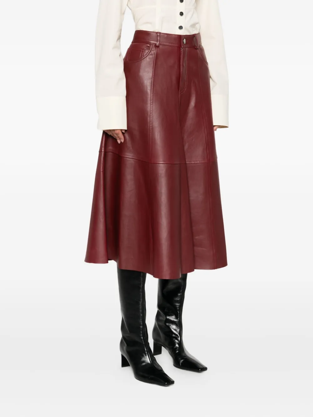 Haikure A-line leather skirt Rood