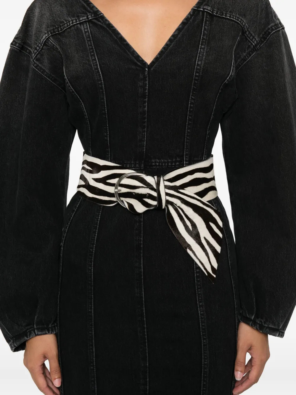 Haikure V-neck puff-sleeve midi dress Zwart