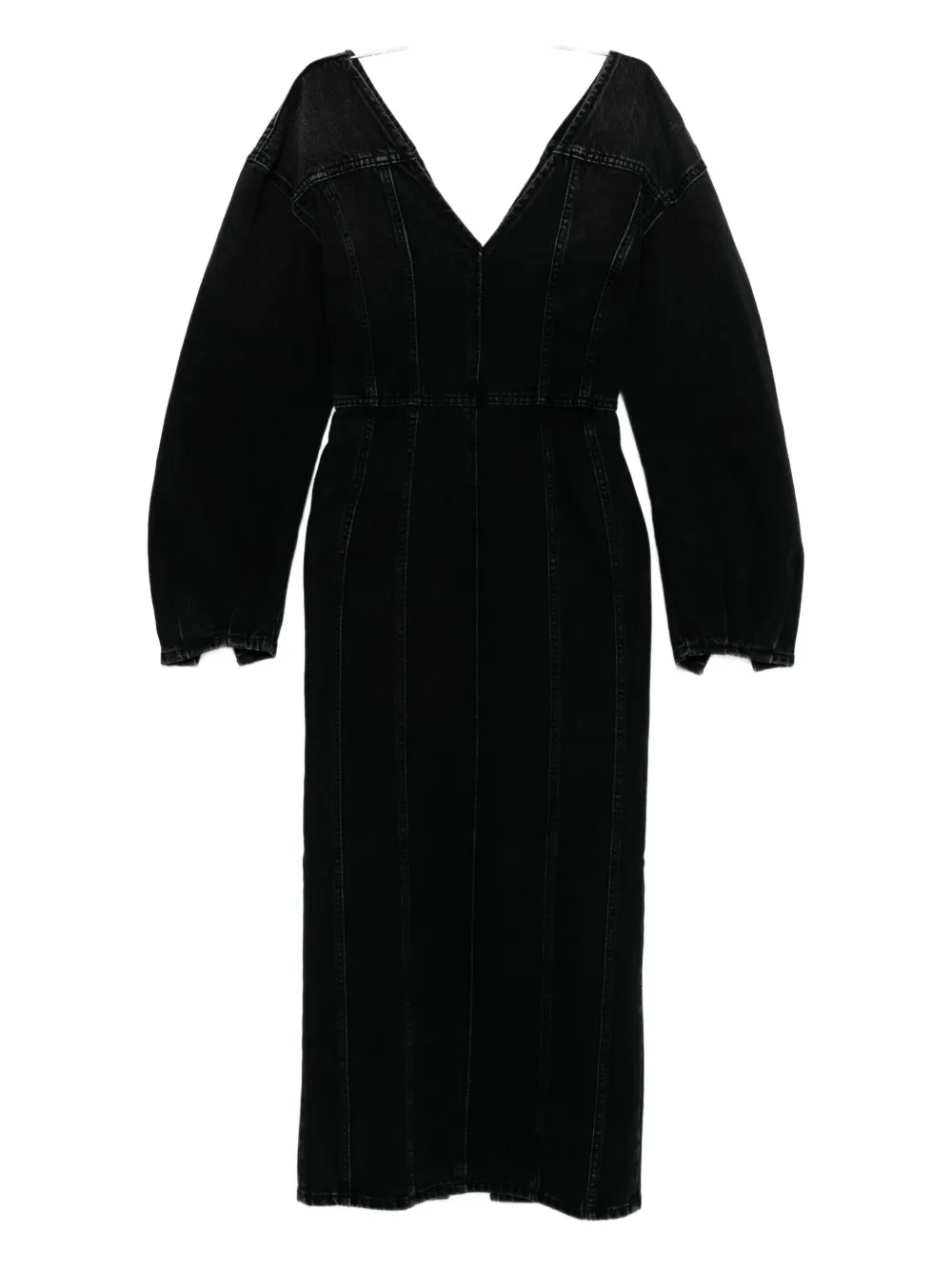 Haikure V-neck puff-sleeve midi dress Zwart