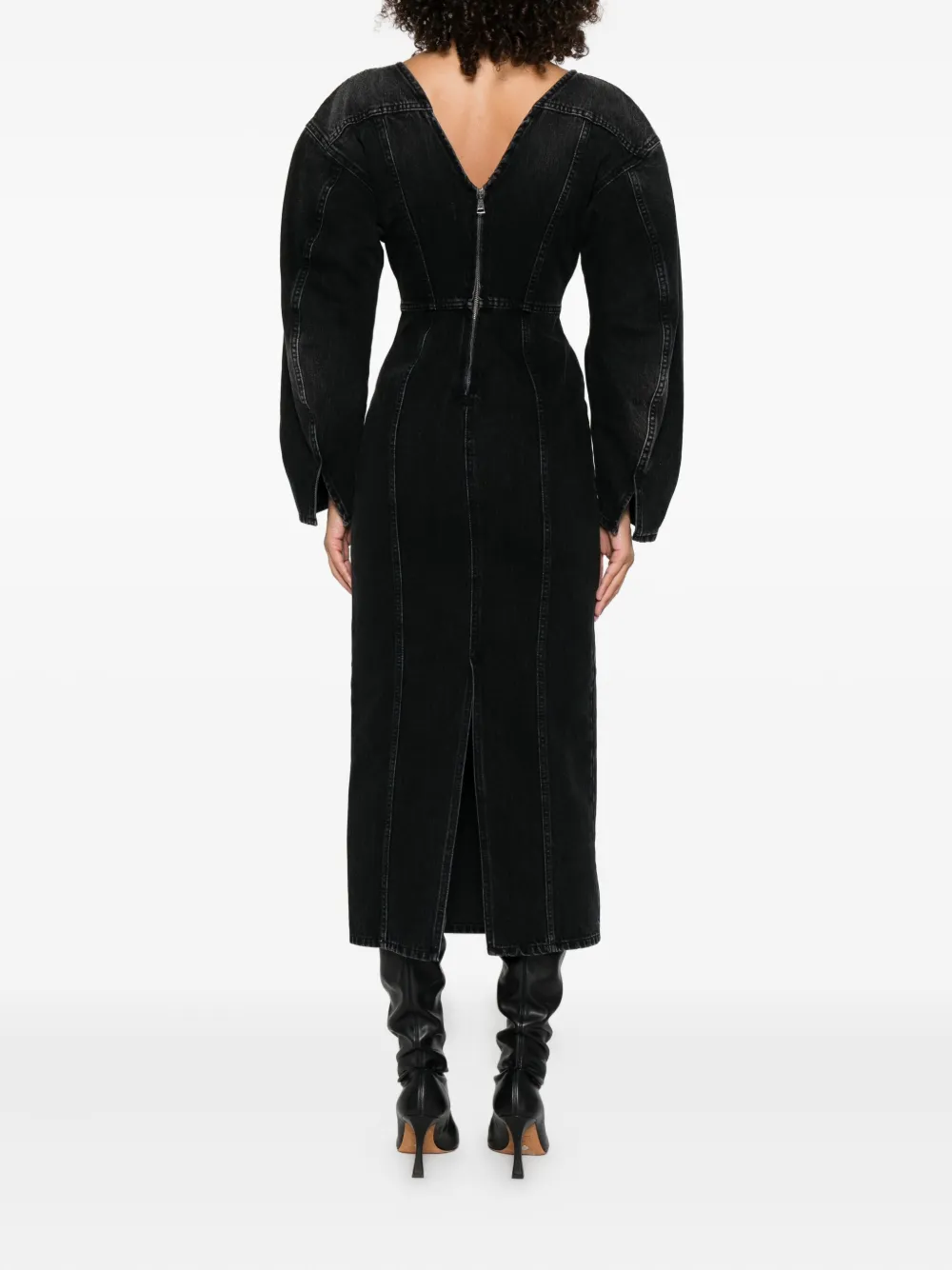 Haikure V-neck puff-sleeve midi dress Zwart