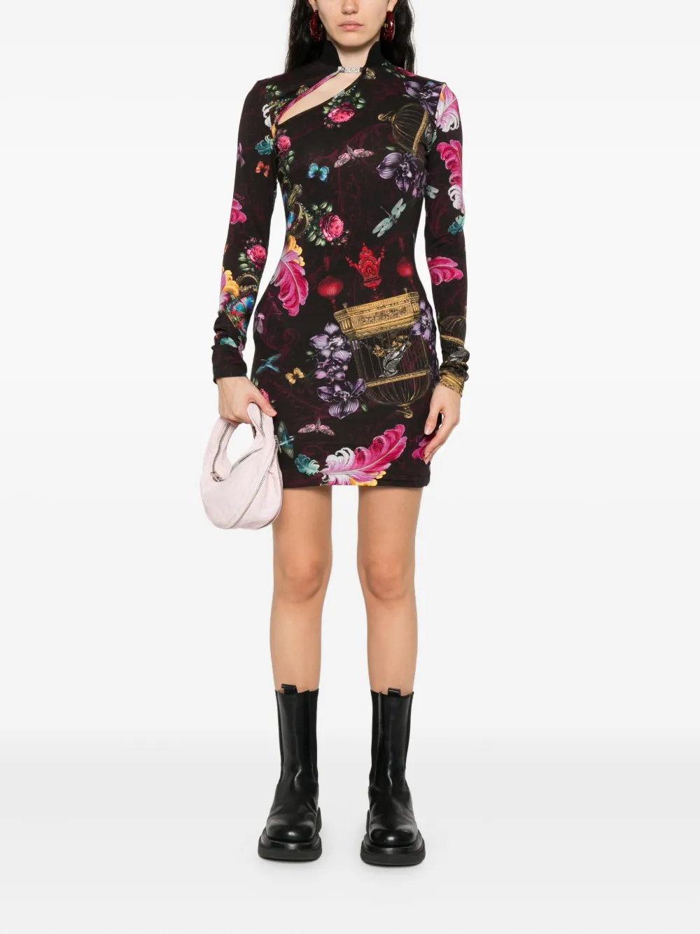 Versace Jeans Couture floral-print mini dress Zwart