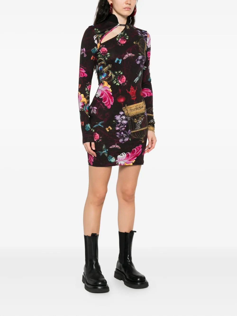 Versace Jeans Couture floral-print mini dress Zwart