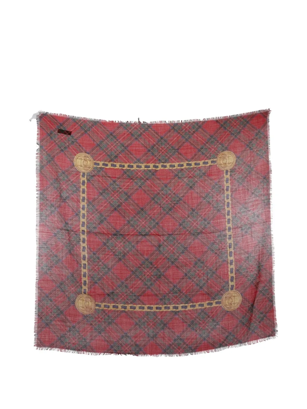 Pre-owned Chanel 1986-1988 Cc Plaid-check Scarf