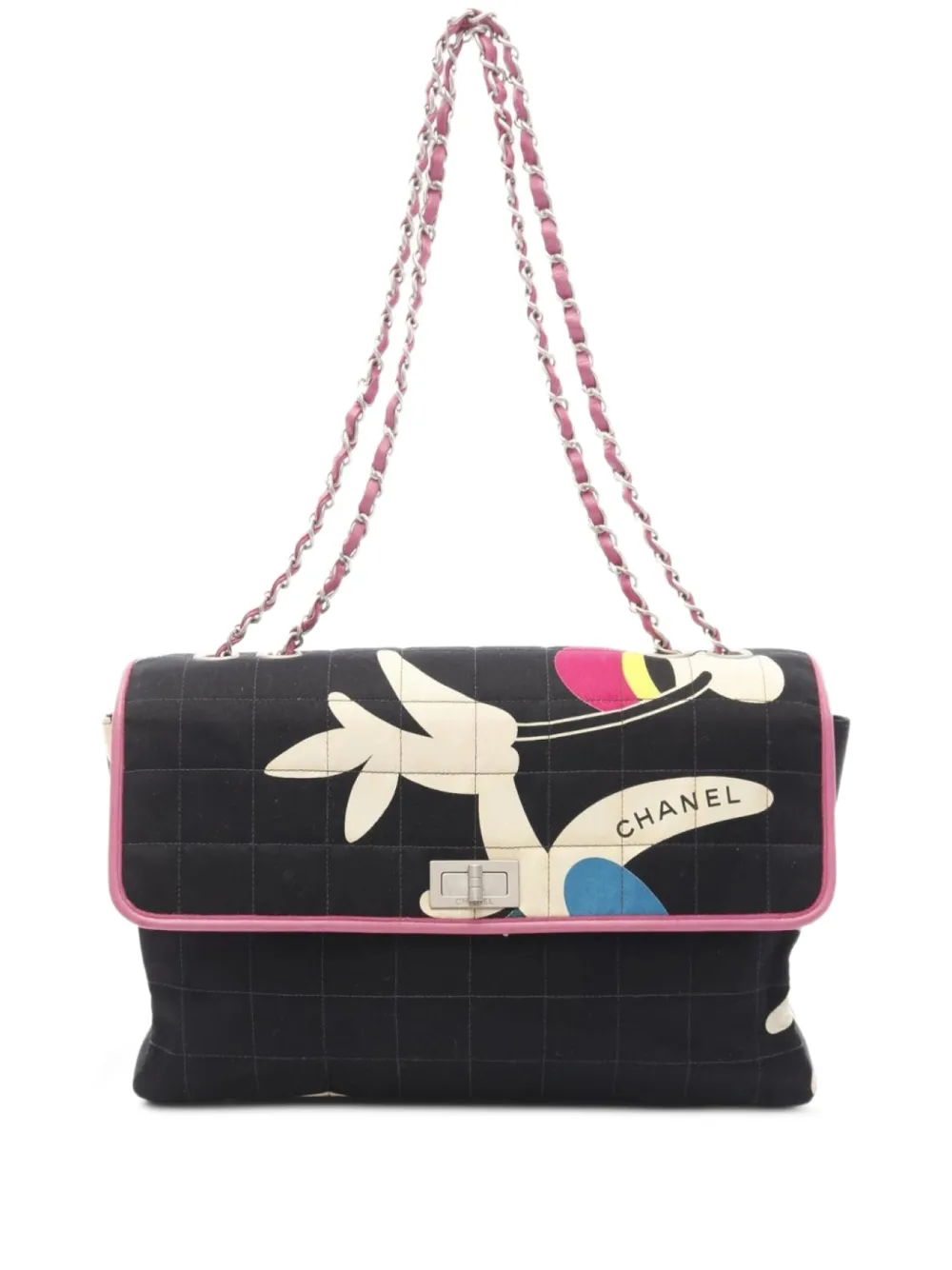 CHANEL Pre-Owned 2000-2002 2.55 quilted chain bag - Black, Pink, CHANEL Pre-Owned 2000-2002 2.55 quilted chain bag - Black, Pink,