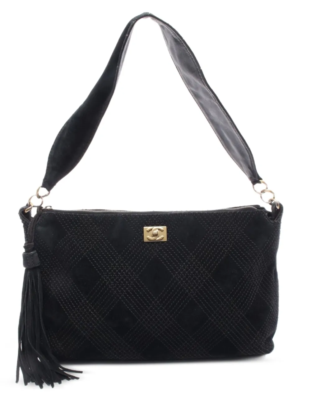 CHANEL Pre-Owned 2002-2003 ワイルドステッチ スエードショルダーバッグ - ブラック CHANEL Pre-Owned 2002-2003 ワイルドステッチ スエードショルダーバッグ - ブラック