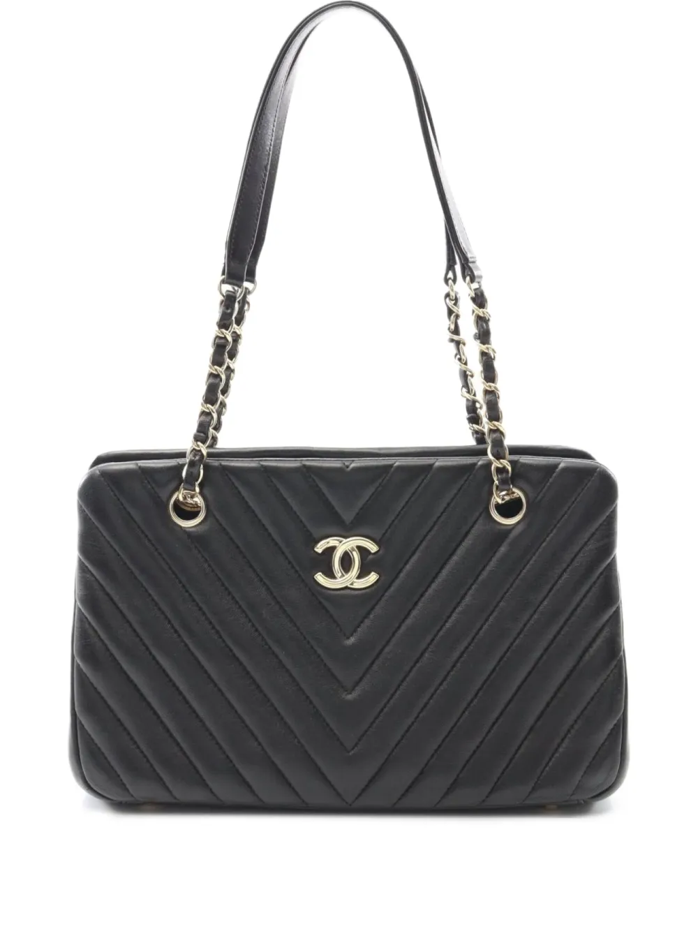 CHANEL Pre-Owned 2014-2015 Vステッチ ショルダーバッグ - ブラック CHANEL Pre-Owned 2014-2015 Vステッチ ショルダーバッグ - ブラック
