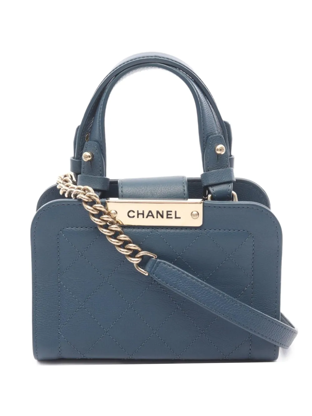 CHANEL Pre-Owned 2016-2017 Click chain two-way tote bag - ブルー CHANEL Pre-Owned 2016-2017 Click chain two-way tote bag - ブルー