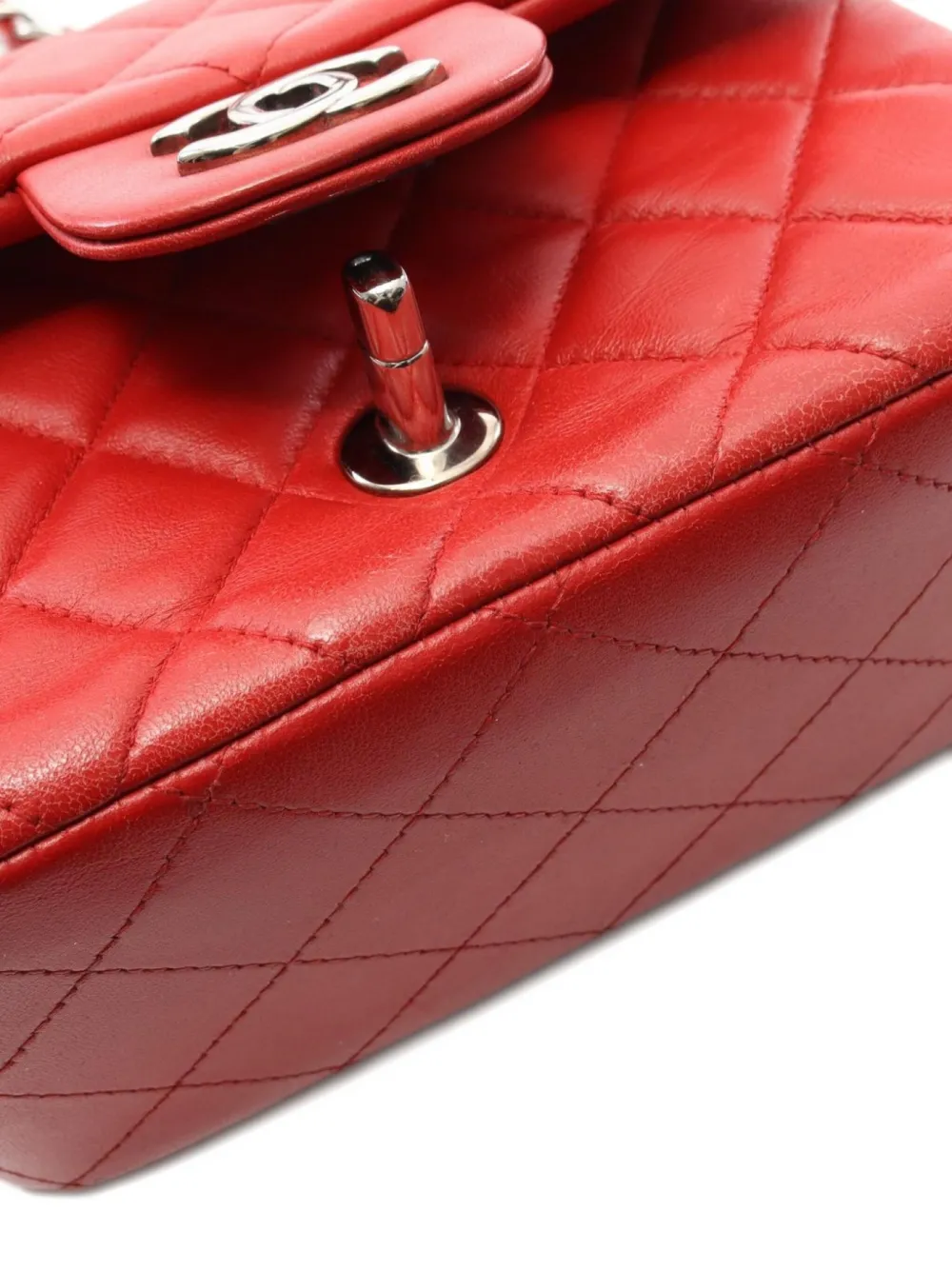 Pre-owned Chanel 2013-2014 Mini Classic Flap Matelassé Chain Shoulder Bag In Red