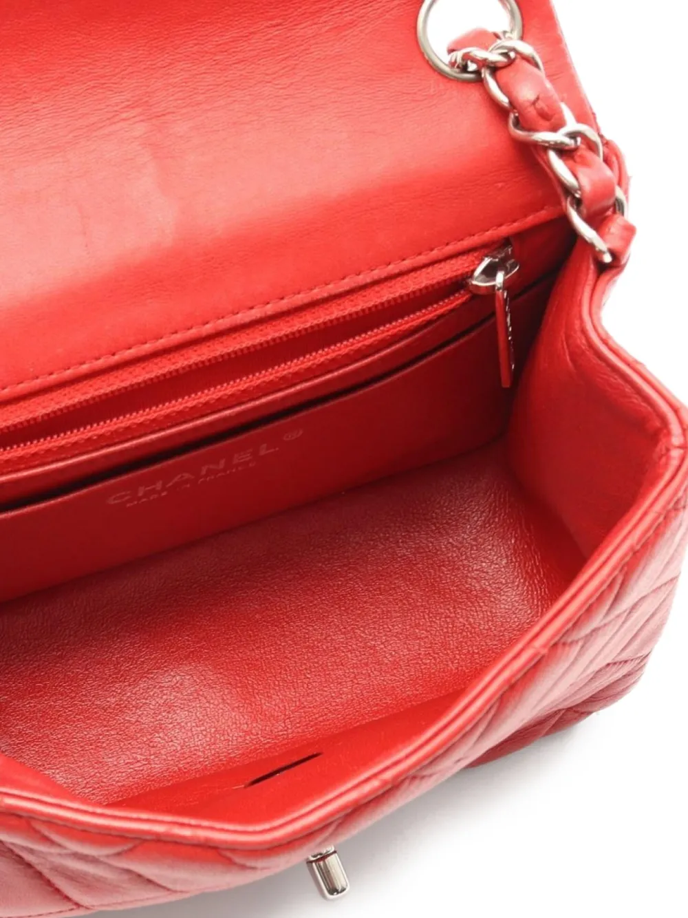 Pre-owned Chanel 2013-2014 Mini Classic Flap Matelassé Chain Shoulder Bag In Red