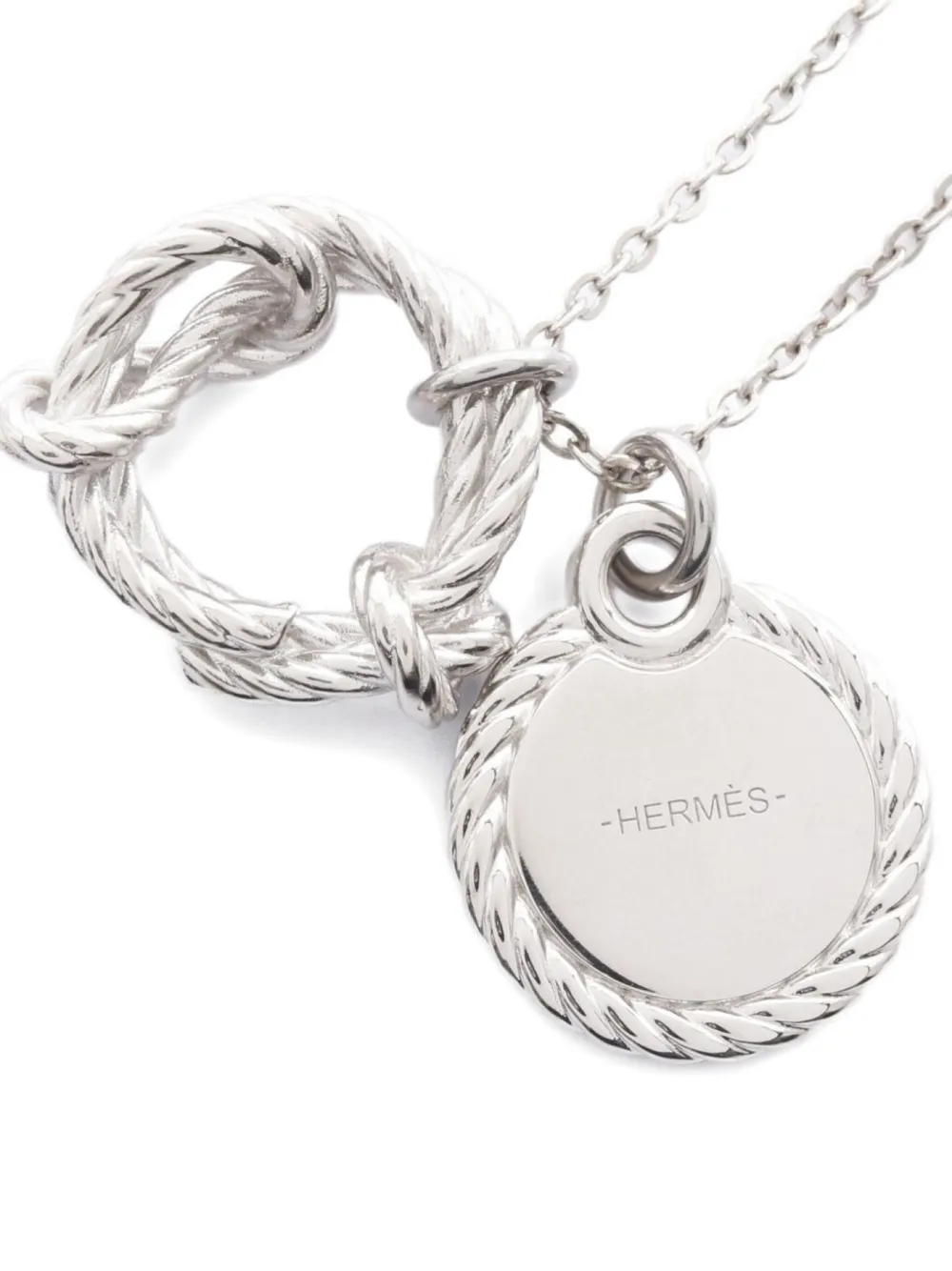 Pre-owned Hermes 2010s Cordage Rope-anchor Necklace In Silver