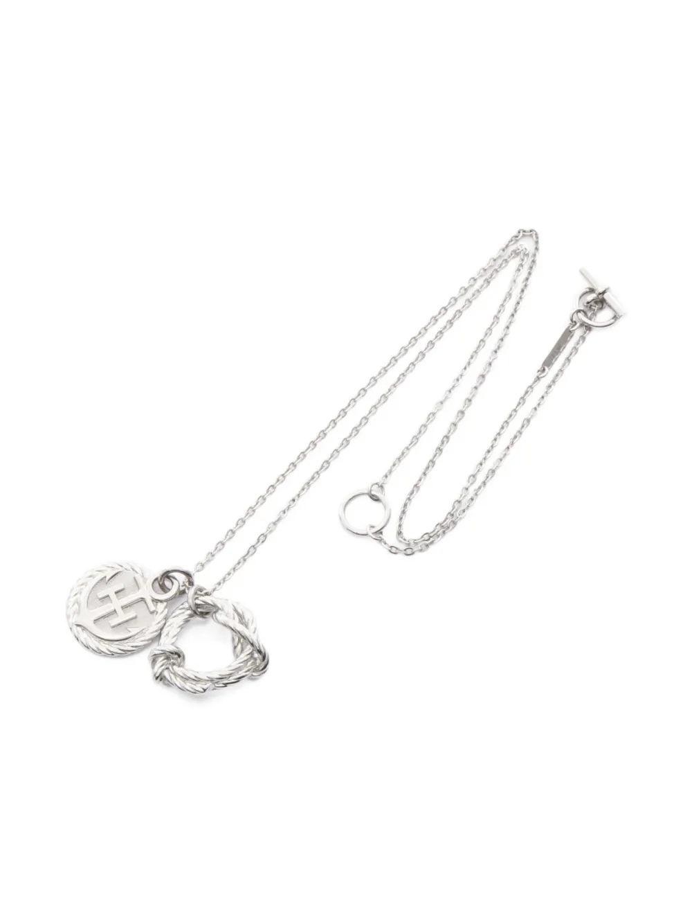 Pre-owned Hermes 2010s Cordage Rope-anchor Necklace In Silver