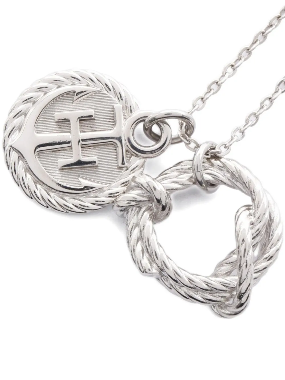 Pre-owned Hermes 2010s Cordage Rope-anchor Necklace In Silver