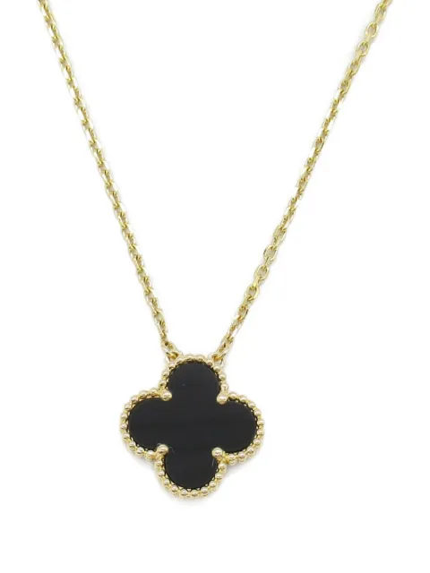Van Cleef & Arpels 18K yellow gold onyx Clover necklace