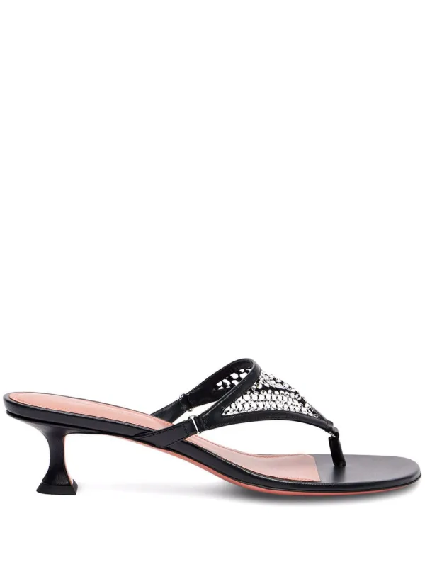Amina Muaddi 45mm Cameron Embellished Heeled Sandals in Black