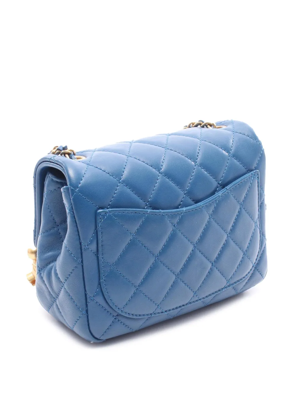 Pre-owned Chanel 2020 Mini Square Classic Lambskin Pearl Crush Single Flap Crossbody Bag In Blue