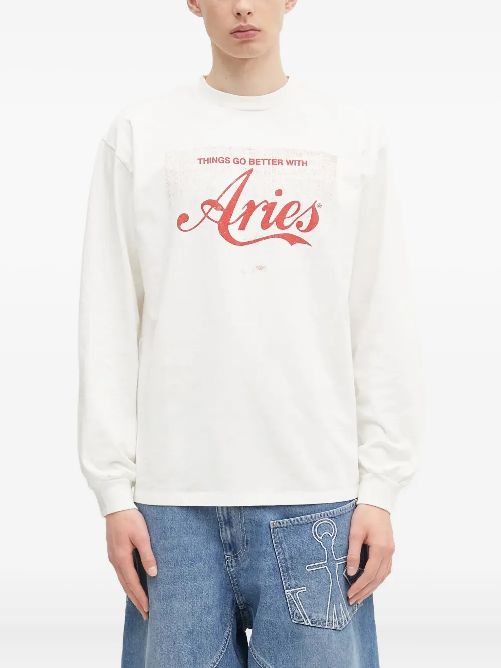 Aries Sweater met logoprint en lange mouwen Beige